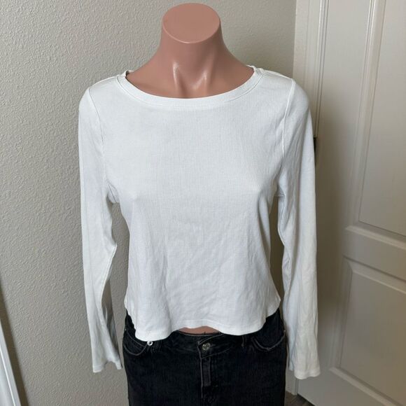 Good American Classic White Long Sleeve Ribbed Top Sz XL (4) - Picture 1 of 4